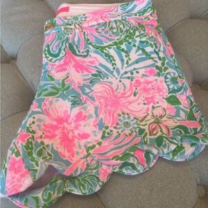 Lilly Pulitzer Pink and Green Sarong Shorts with Scalloped Hem